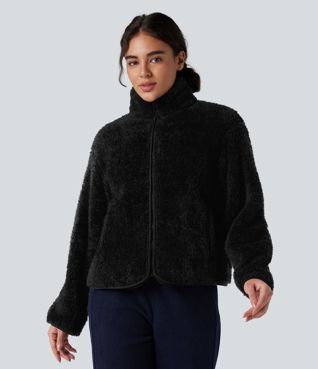 Veste sherpa col montant manches longues avec poches
