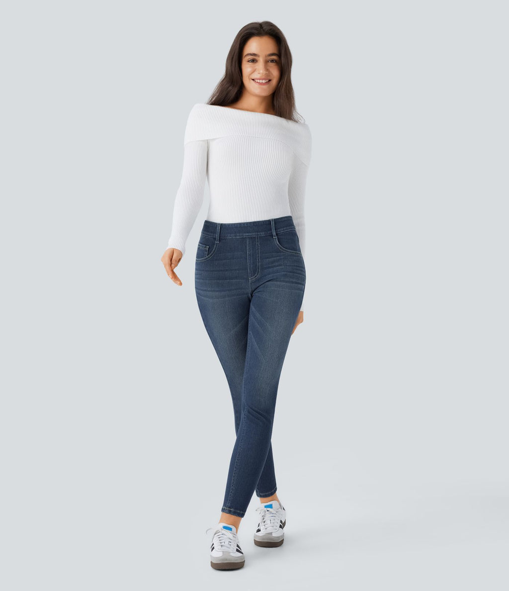 Jean skinny 7/8 décontracté taille mi-haute Halara Flex™ avec poches à enfiler