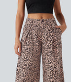 Pantalon large décontracté imprimé léopard taille mi-haute avec poches