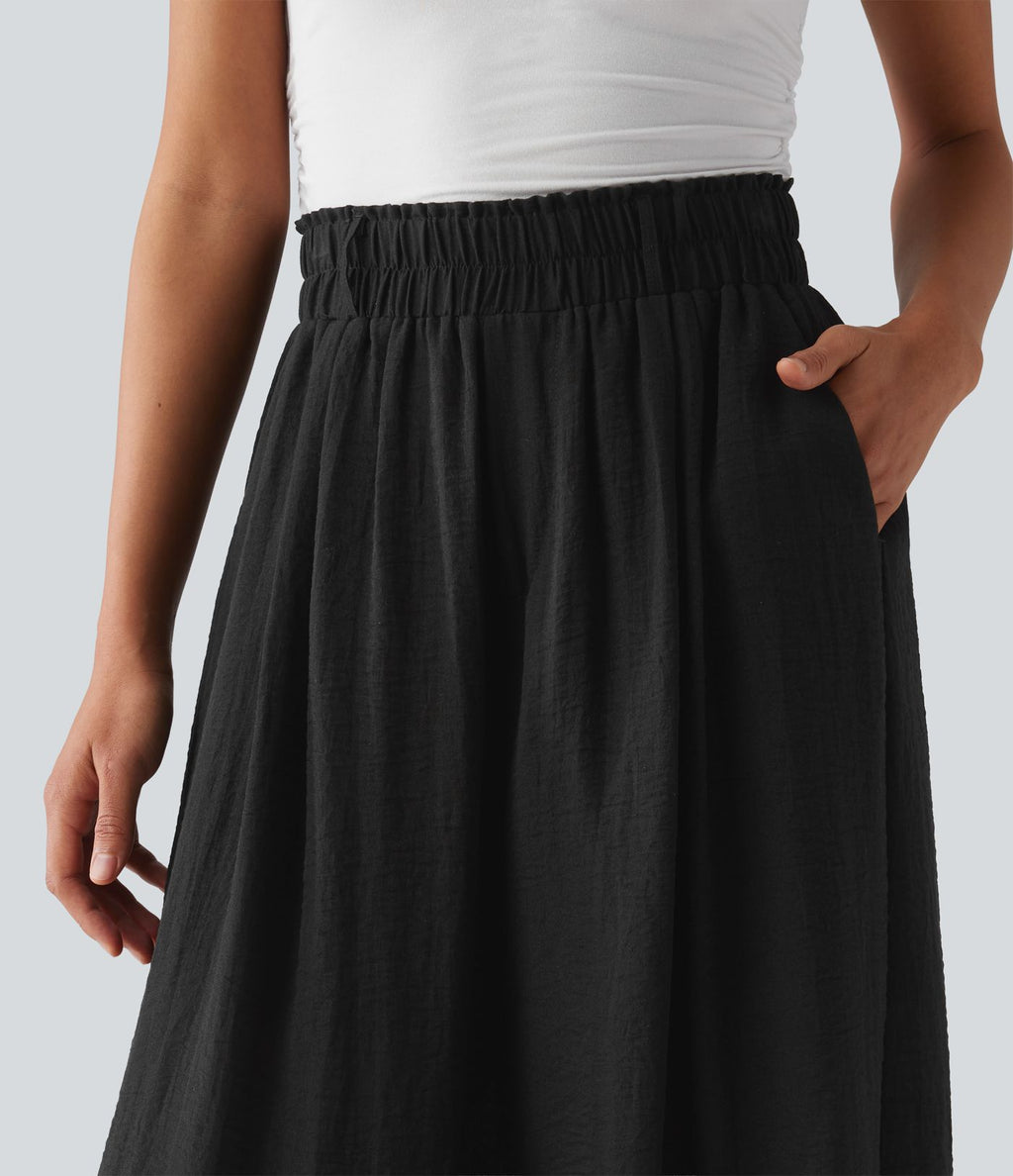 Pantalon fluide ample décontracté taille haute avec poches