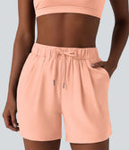 Short de yoga plissé taille haute élastique 12,5 cm avec cordon de serrage et poches