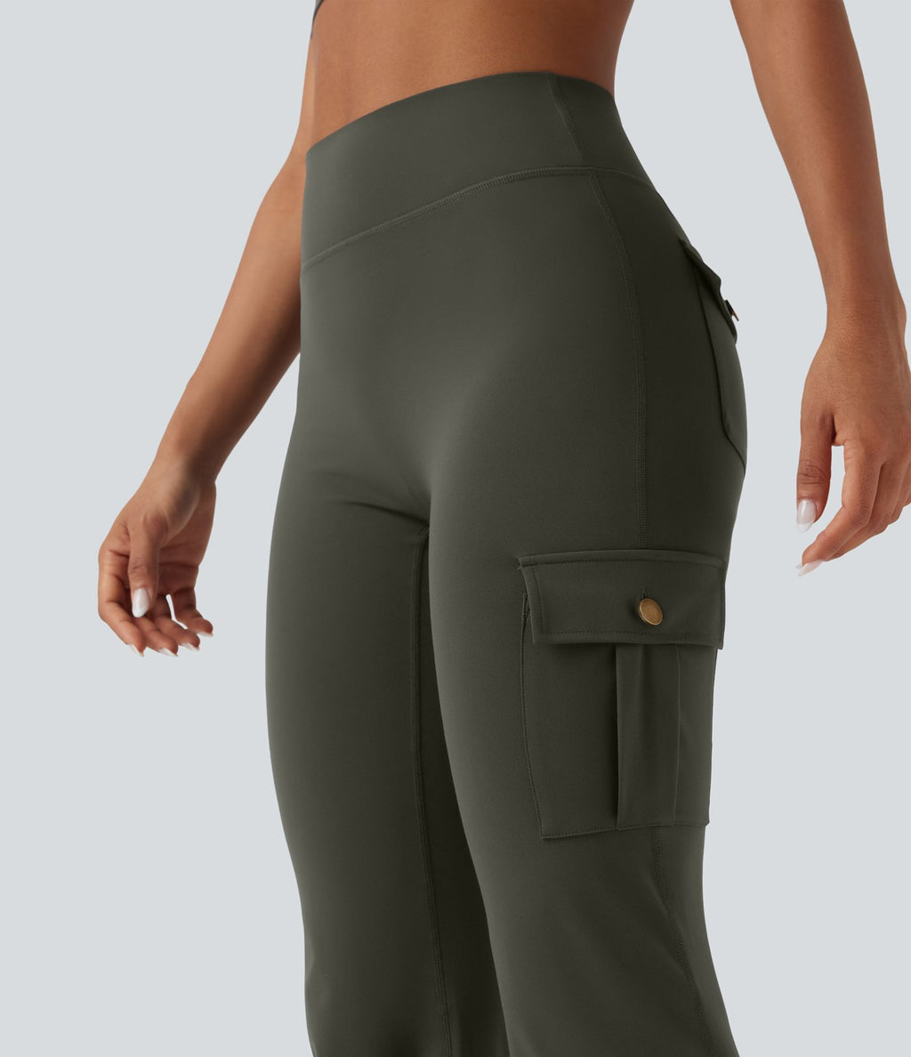Pantalon évasé d'entraînement gainant froncé taille haute DayStretch avec poches