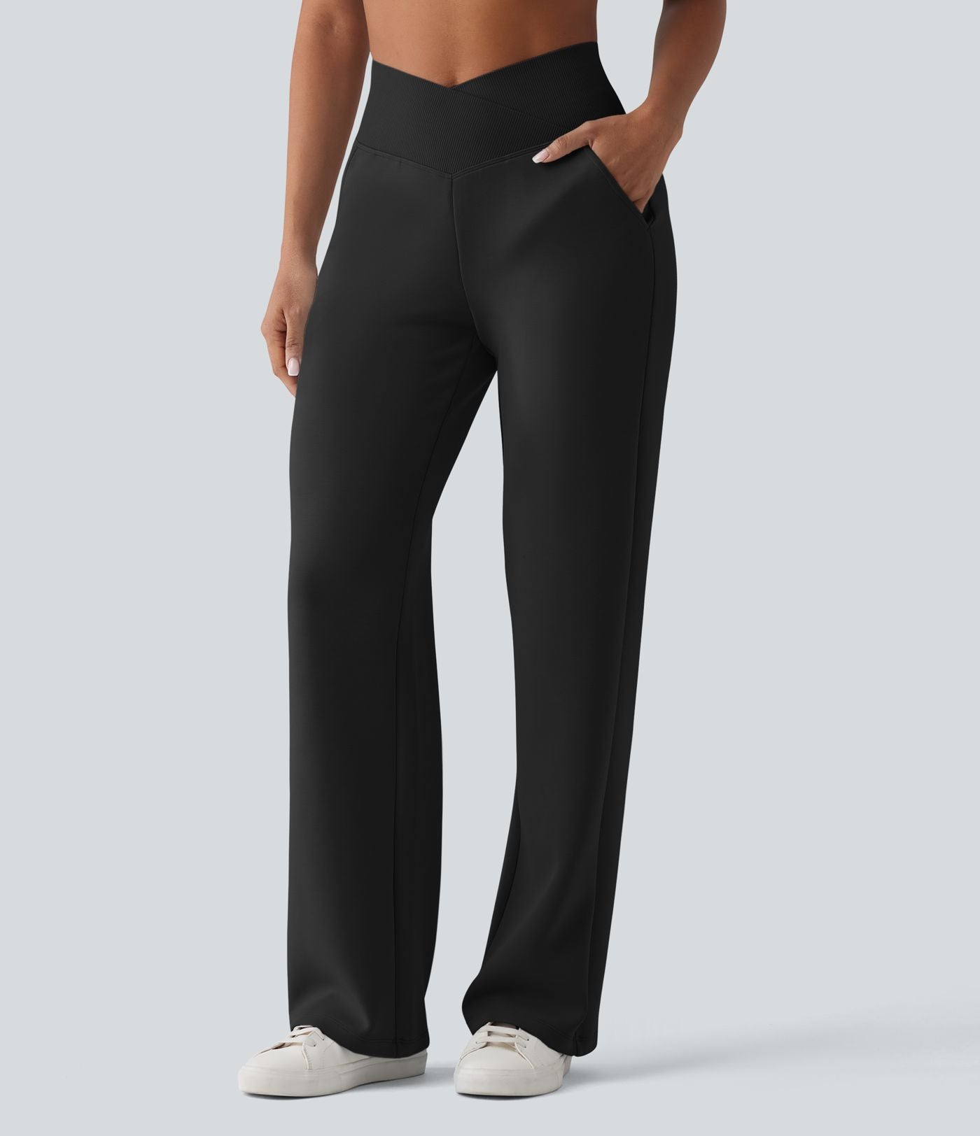 Pantalon décontracté SpacerTek™ taille haute croisée, jambes droites avec poches