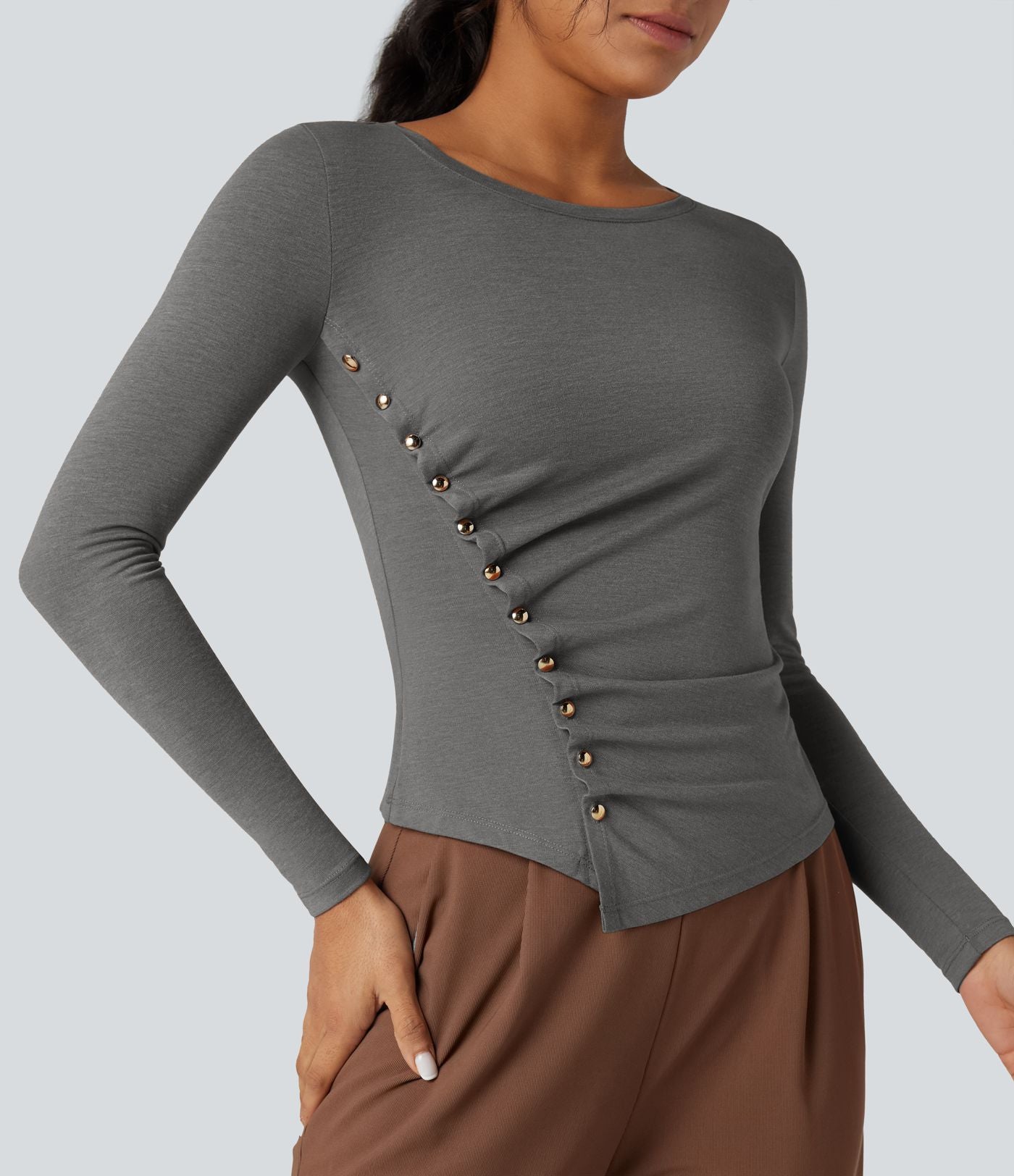 T-shirt tailleur col rond ourlet asymétrique manches longues