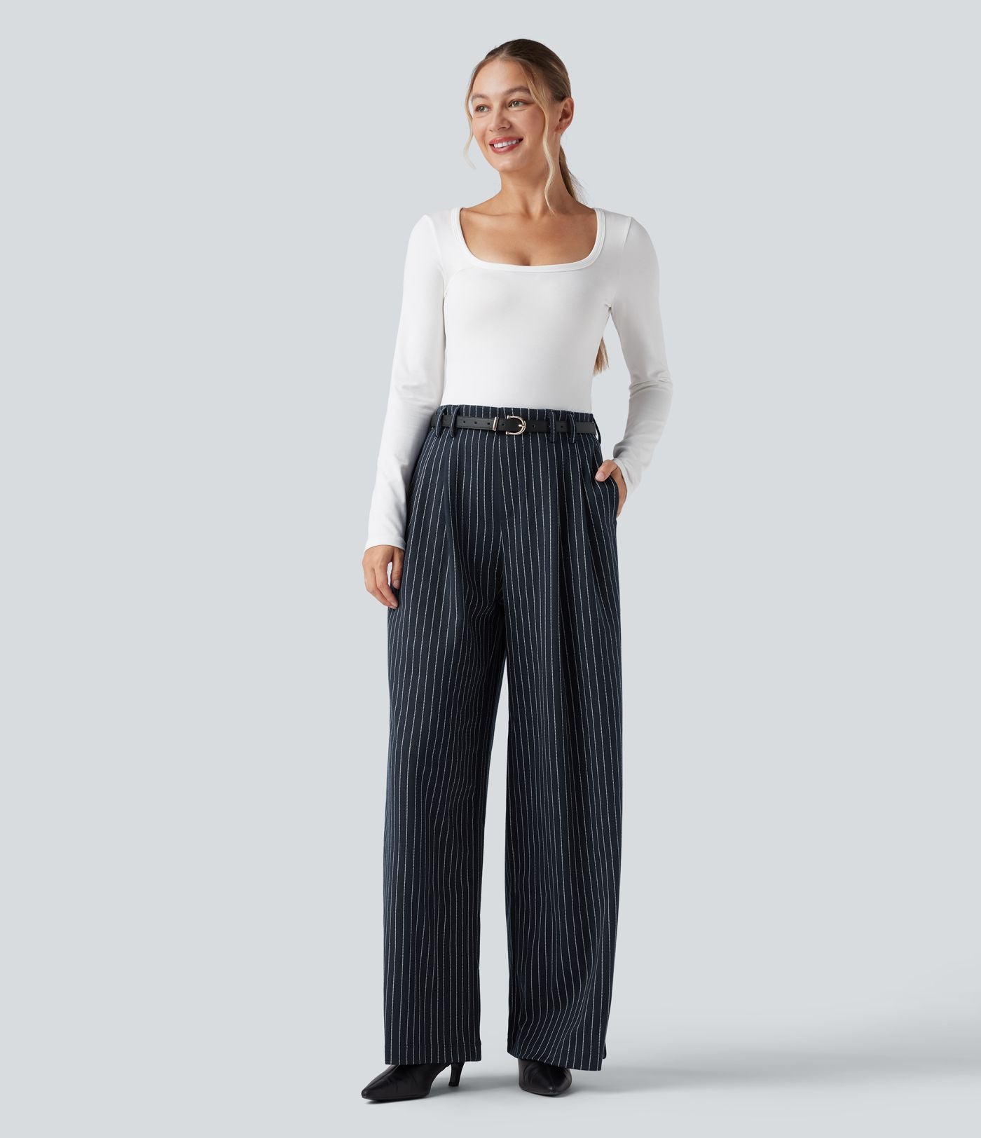 Pantalon de travail Halara Flex™ ample à rayures, taille haute, avec poches