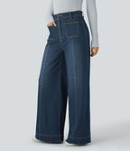 Halara Flex™ Jean large Palazzo et Taille Haute avec Poches Avant en Tricot Extensible Lavé