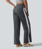 Pantalon droit taille haute à rayures séchage rapide avec poches