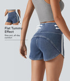 Short en jean rayé taille haute Halara Flex™ avec ourlet arrondi et poches