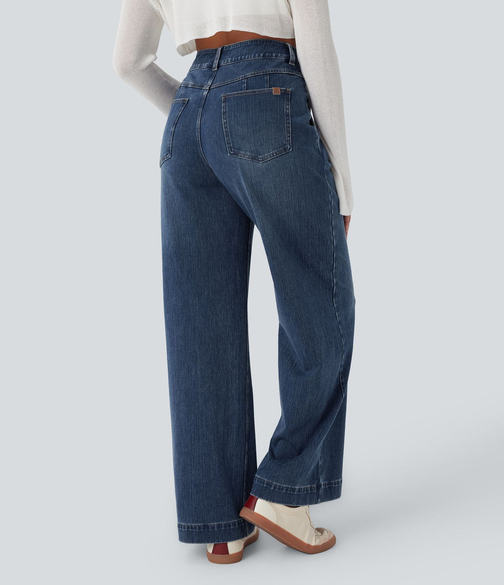 Jean décontracté Halara Flex™ taille haute jambe large délavé avec poches