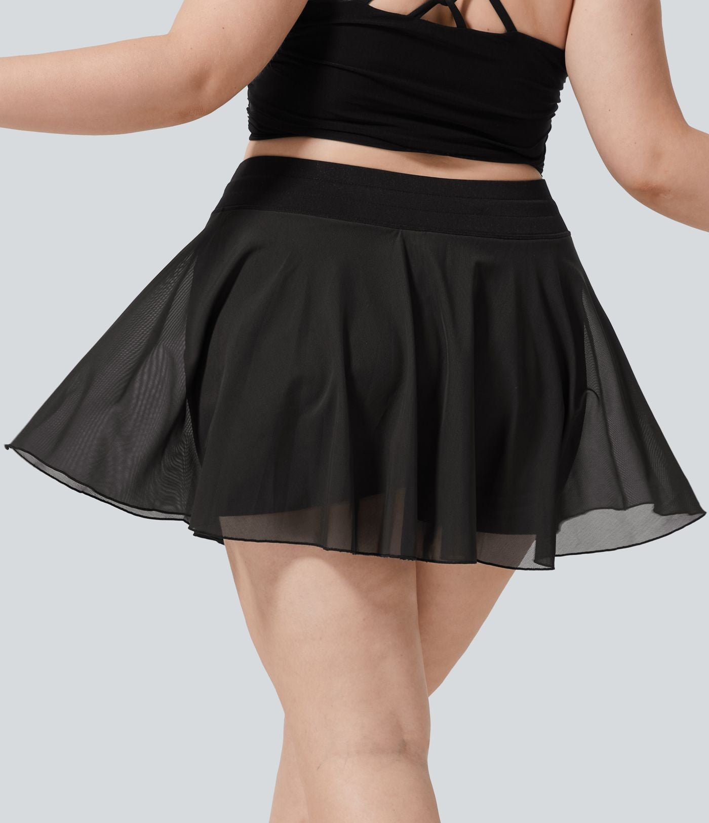 Taille haute Cordon Contraste Maille 2-en-1 Poche Latérale Fluide Mini Flare Décontracté Grande Taille Jupe