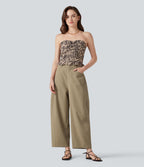 Pantalon décontracté coupe barrel taille haute avec poches