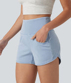 Halara Flex™ Short casual en jean skinny gainant taille haute à ourlet arrondi avec poches