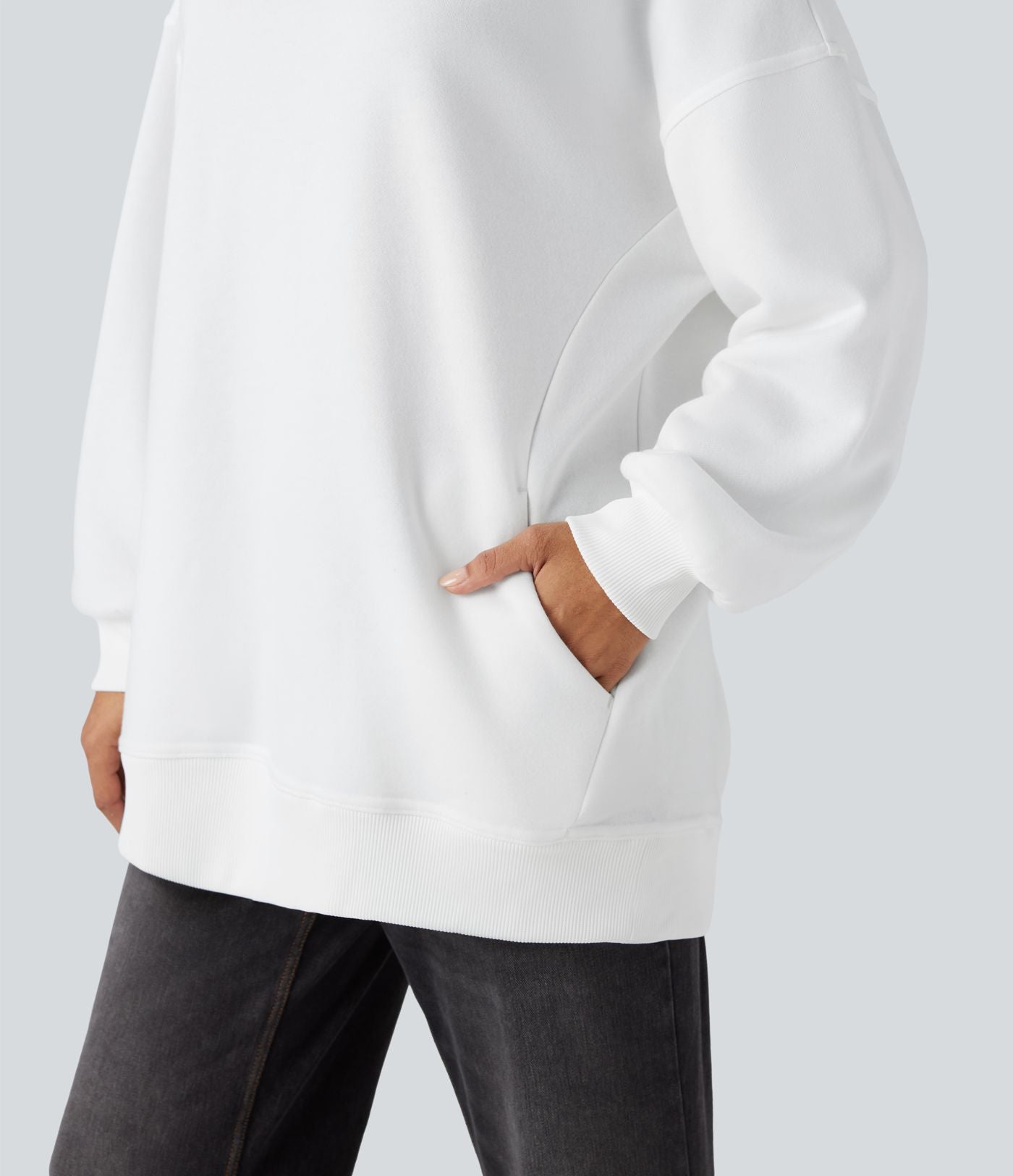 Sweat-shirt décontracté en polaire, col rond, manches longues, poches latérales, coupe oversize
