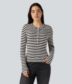 T-shirt rayé col Henley manches longues avec trous pouces