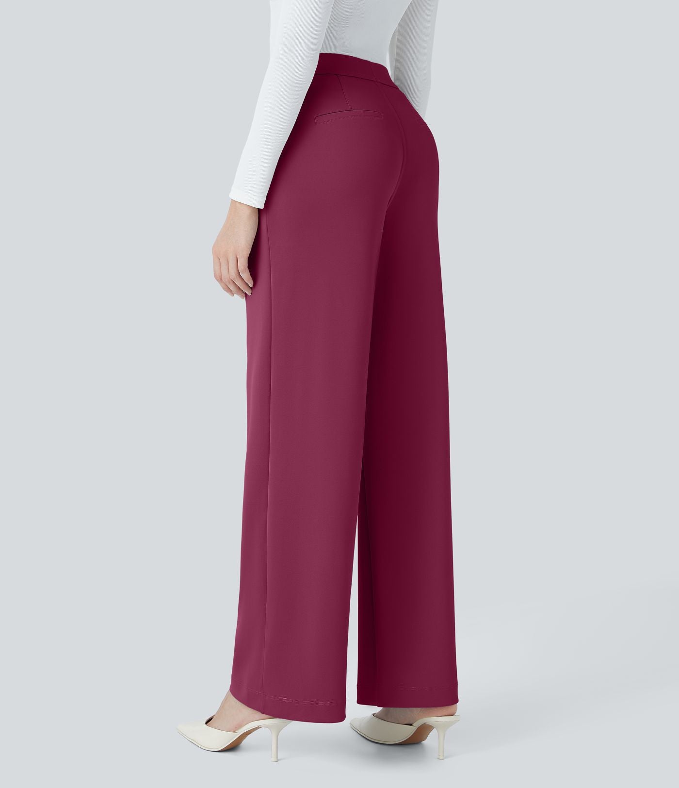Halara Flex™ Pantalon Tailleur Droit à Taille Haute avec Pli Poches Latérales en Crêpe