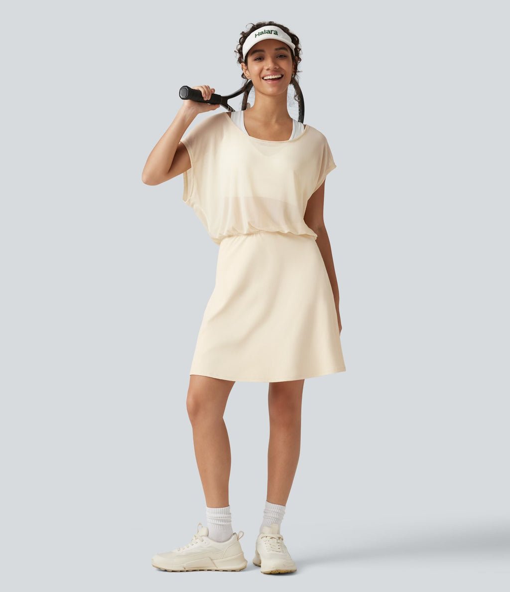 Robe-short mini SoftlyZero™ Plush pour le yoga à encolure bateau, manches courtes et poches - Easy Peasy
