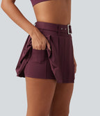 Jupe-short de danse micro-mini Breezeful™ taille mi-haute plissée avec ceinture, ourlet asymétrique, poche et séchage rapide