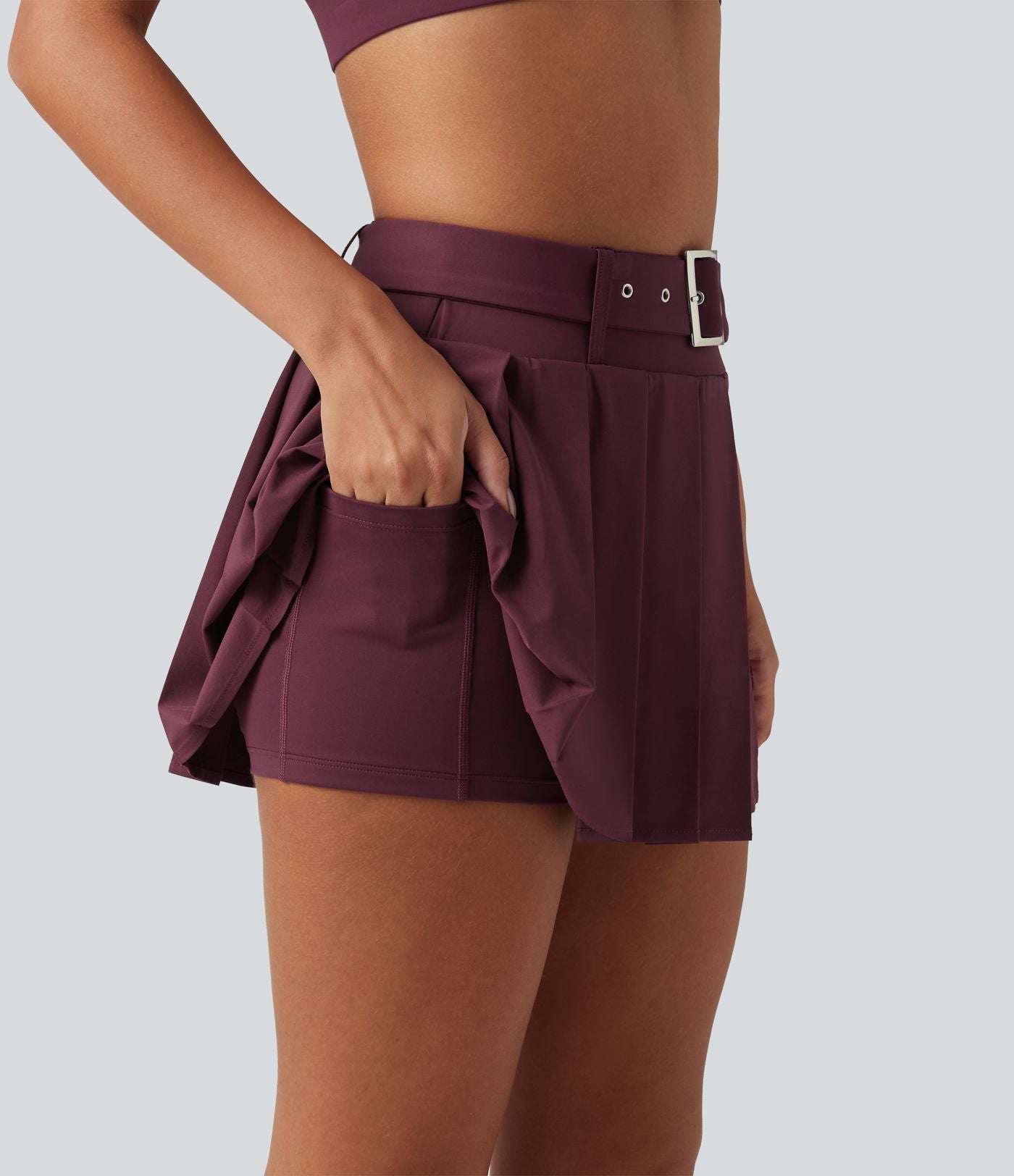 Jupe-short de danse micro-mini Breezeful™ taille mi-haute plissée avec ceinture, ourlet asymétrique, poche et séchage rapide