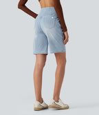 Short en jean Halara Flex™ casual gainant taille haute croisée avec poches