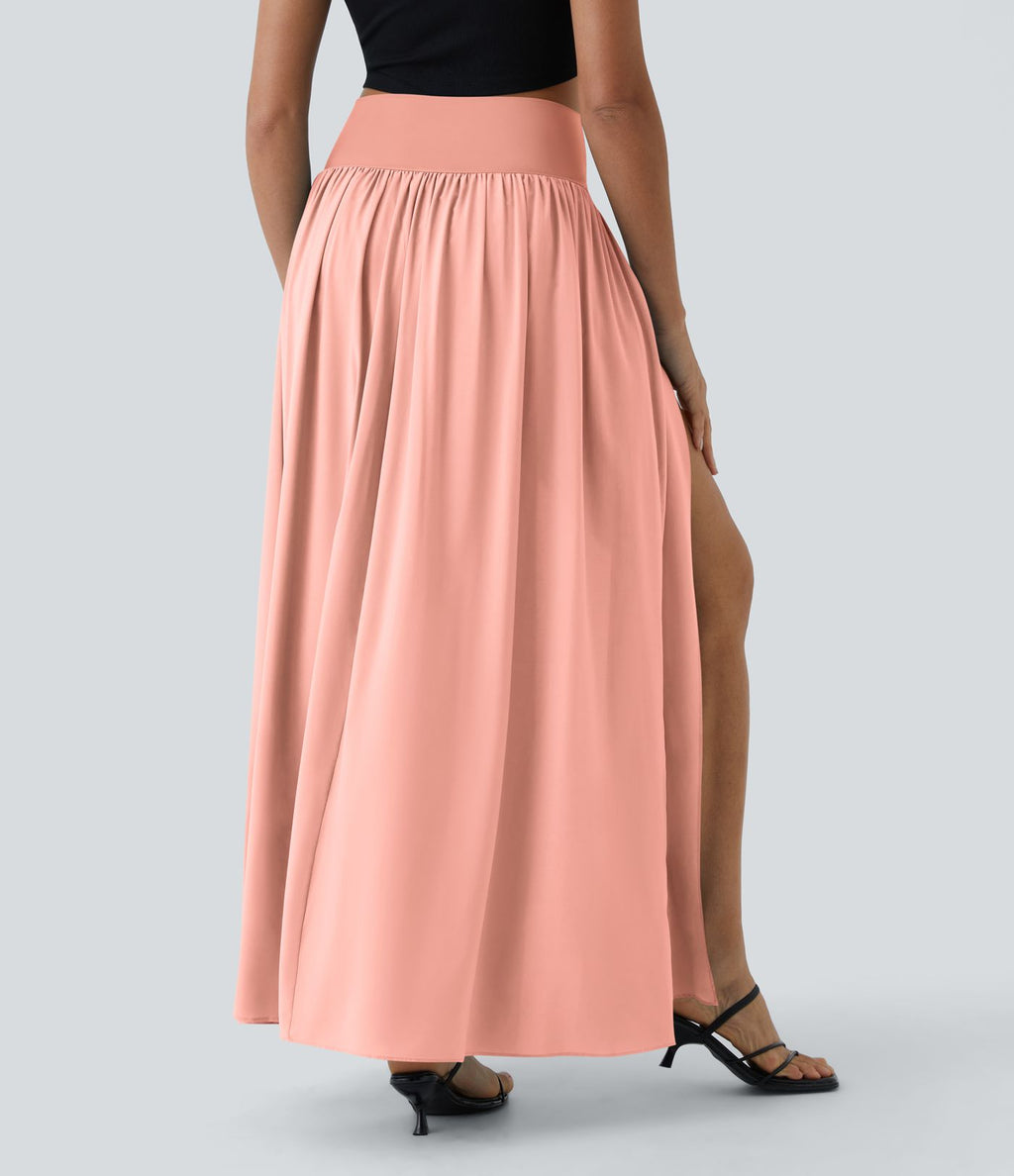 Breezeful™ Jupe Taille Haute Casual Maxi Séchage Rapide Fluide Fente Plissée 2 en 1