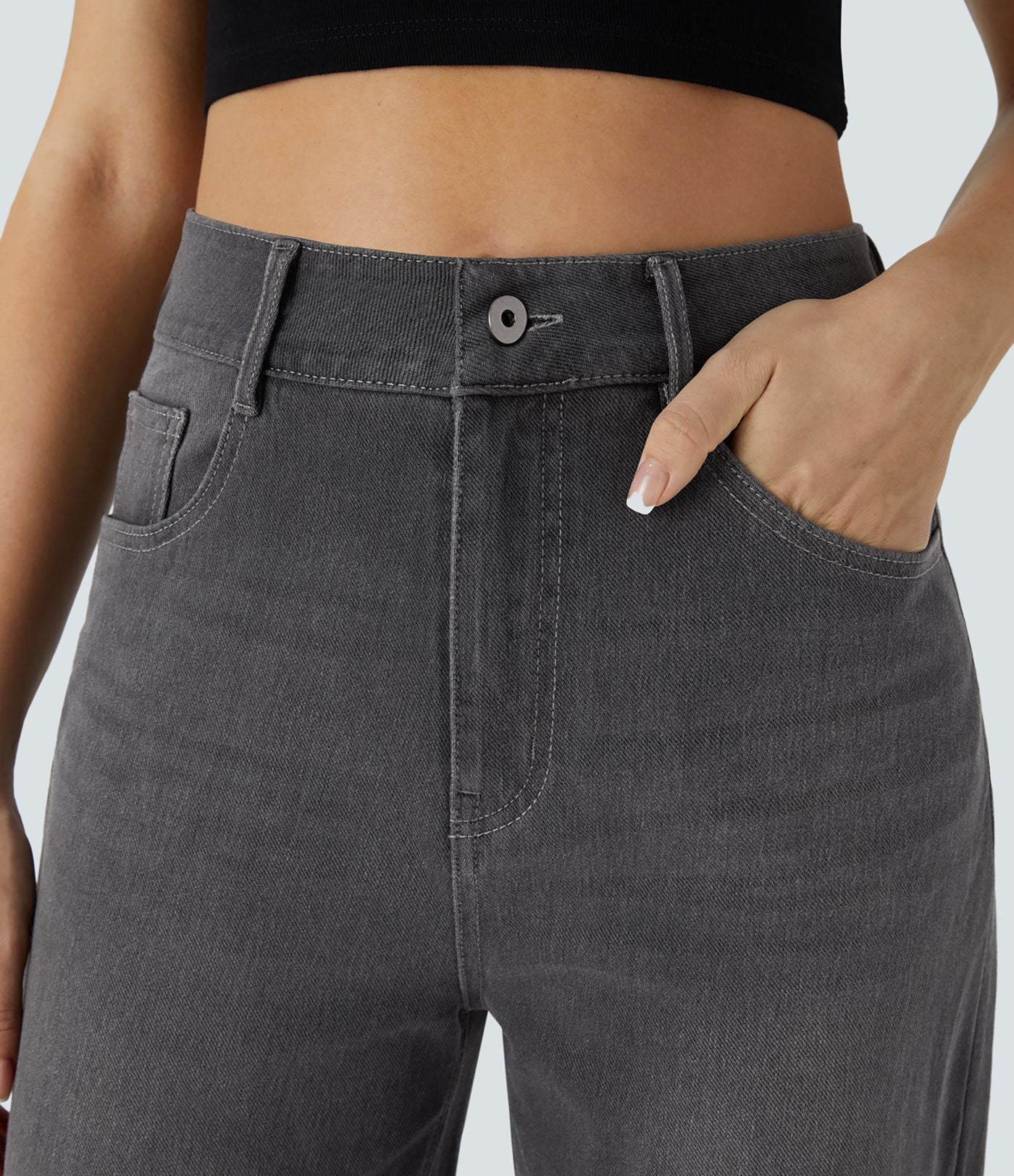 Halara Flex™ Jean Larges Taille Haute Ourlet Roulotté Multiples Poches