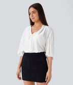 Haut décontracté oversize col V manches bouffantes 3/4
