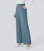 Halara Flex™ Pantalon Tailleur Droit à Taille Haute avec Pli Poches Latérales en Crêpe