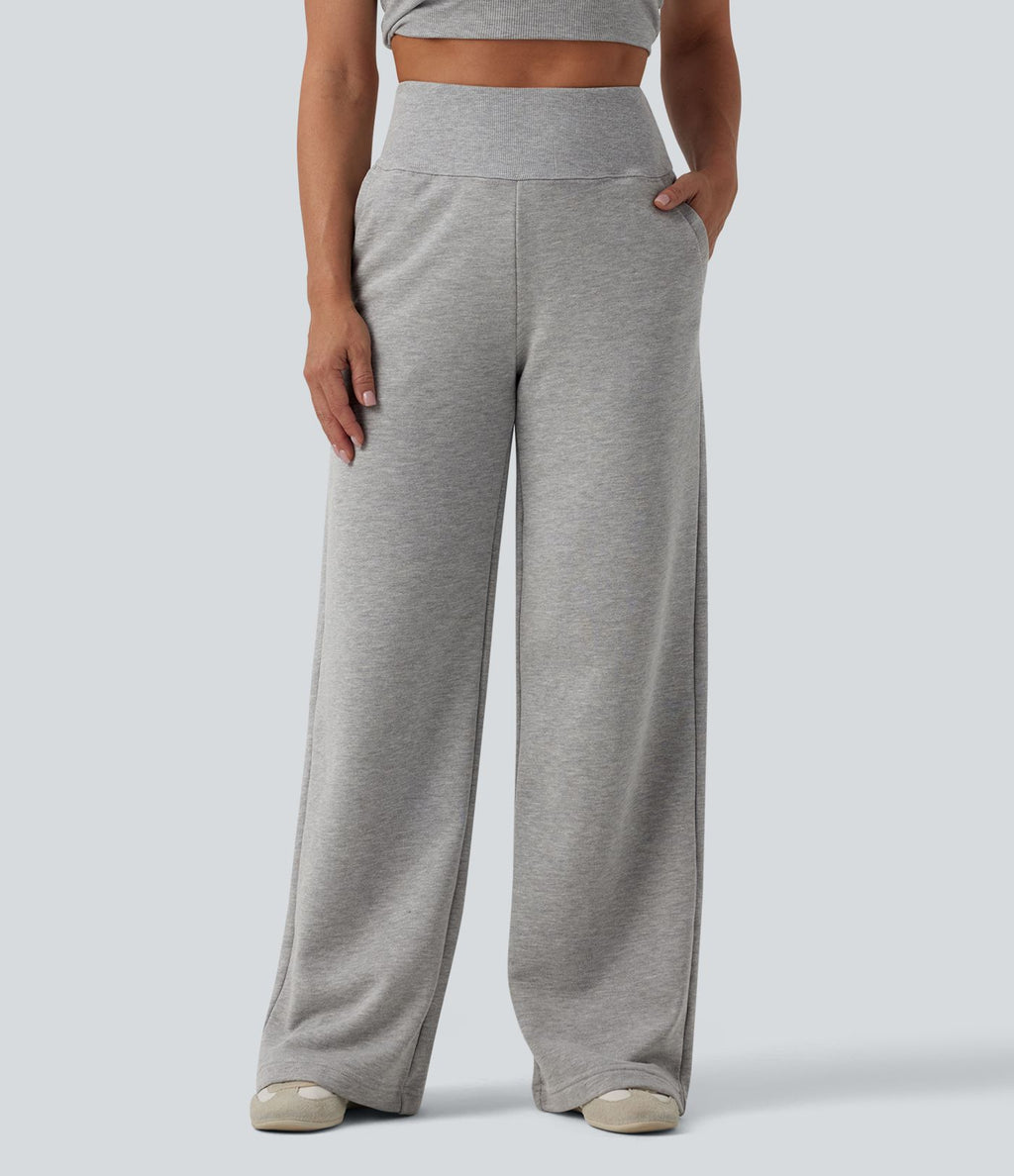 Jogging casual large coton taille haute avec poches