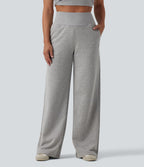 Jogging casual large coton taille haute avec poches
