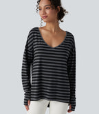 T-shirt ample décolleté plongeant manches longues à rayures et trous pour les pouces - Réversible devant et dos