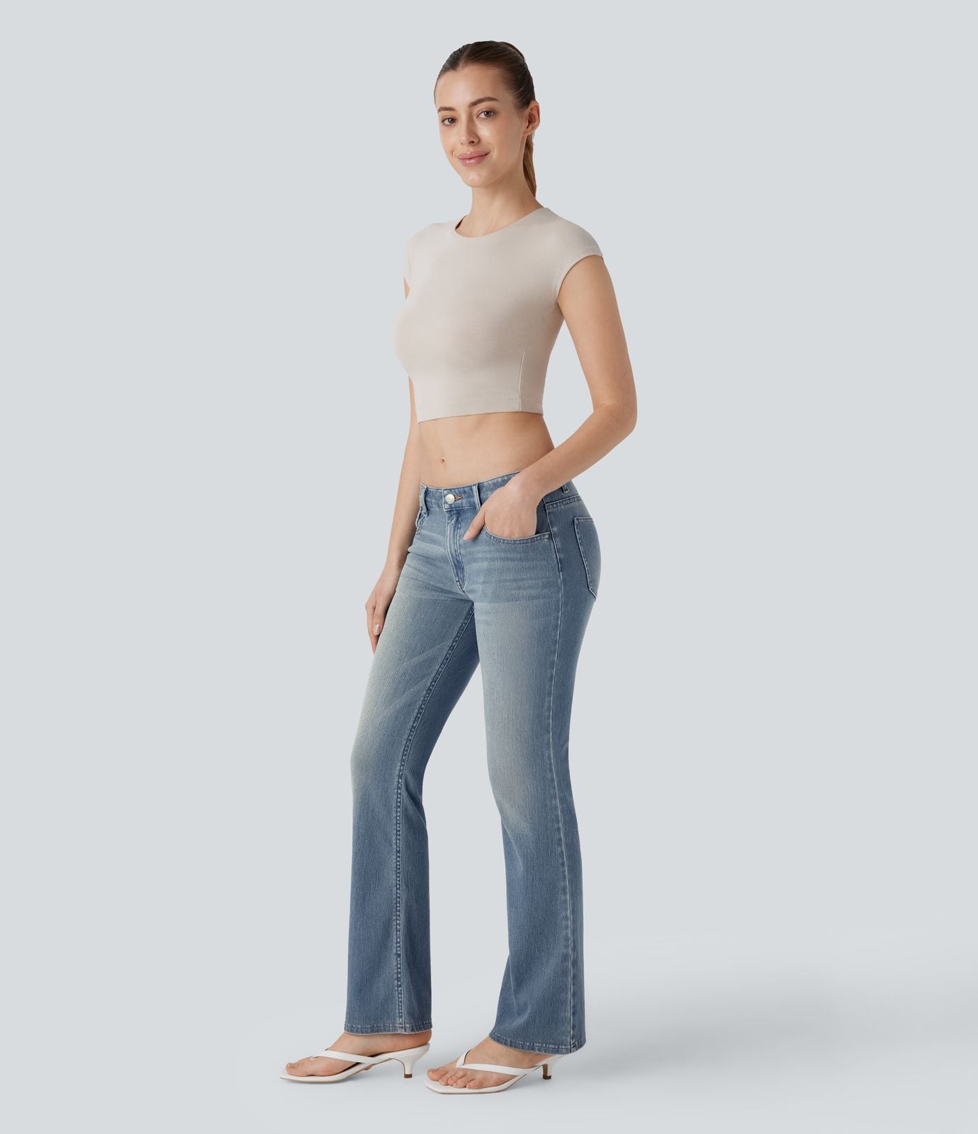 Jean bootcut délavé taille basse Halara Flex™ à poches multiples