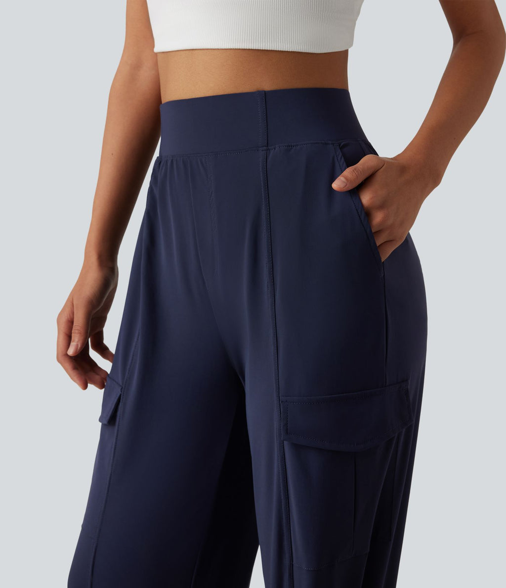 Pantalon cargo décontracté effet frais InstantCool séchage rapide taille haute à ourlet ajustable avec poches, protection solaire UPF40+