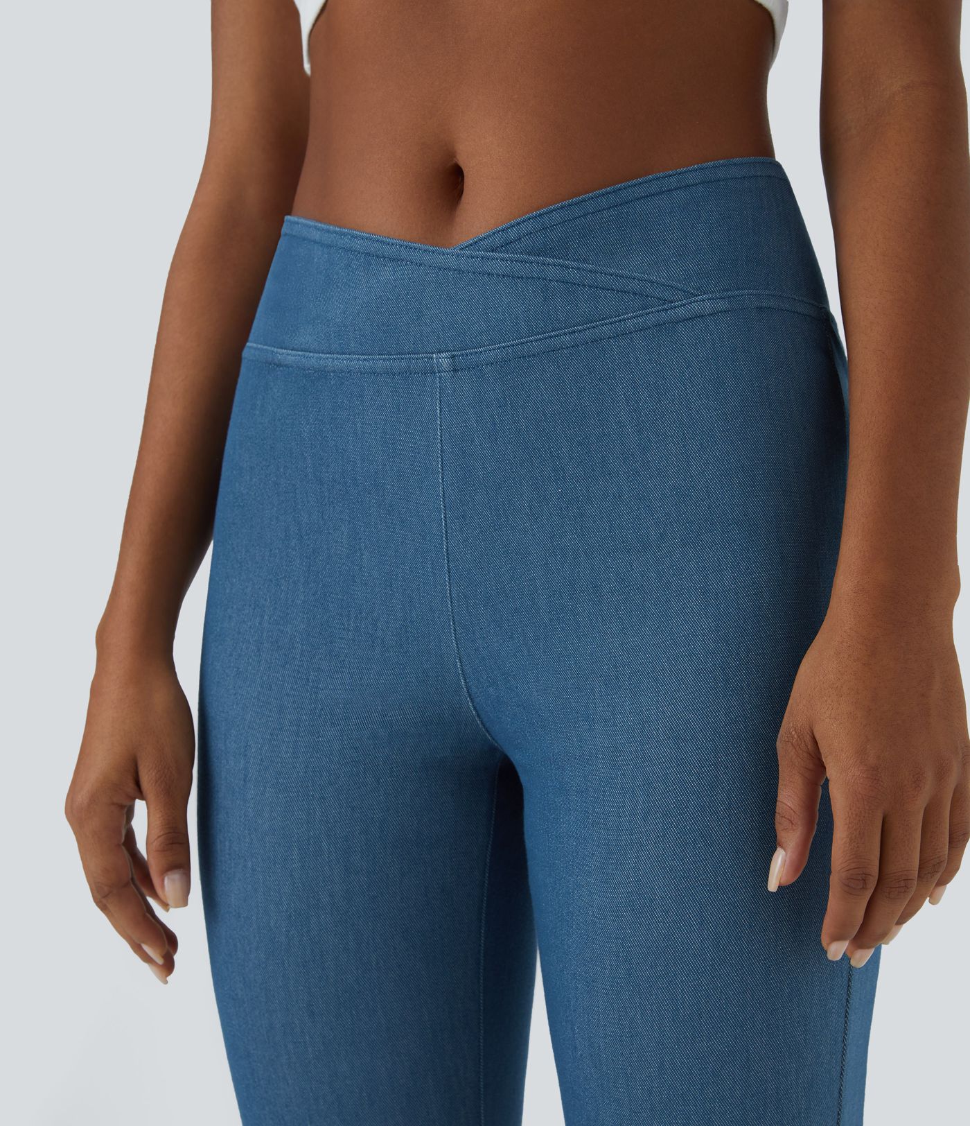 Halara Flex™ Jean Évasé Casual en Tricot Stretch Taille Haute avec Dos Croisé et Poches