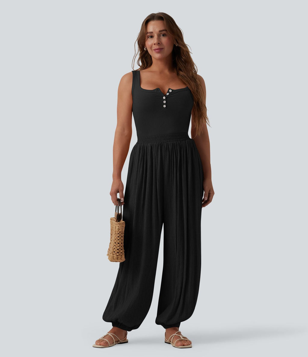 Jogging ample taille mi-haute avec poches