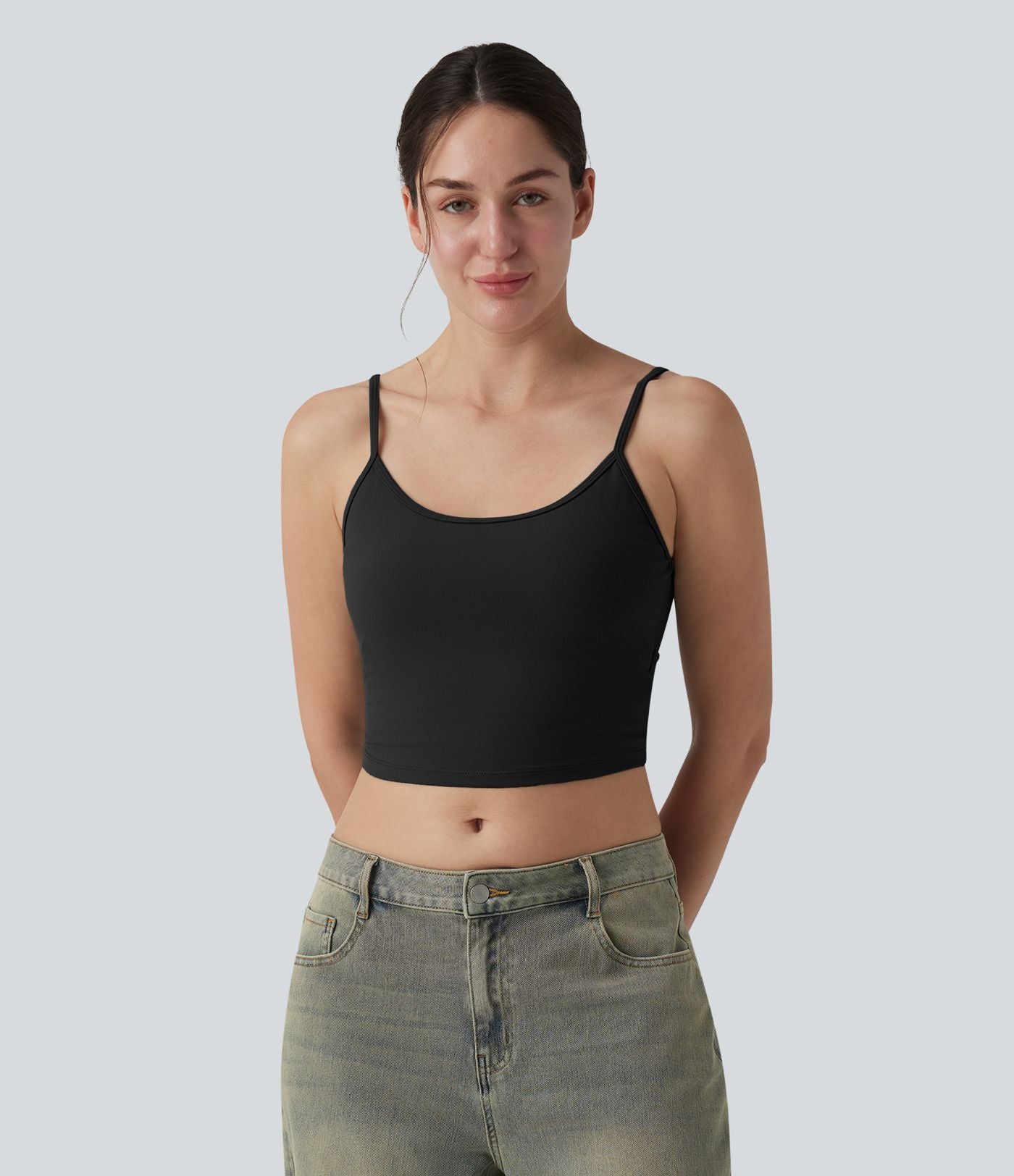 Débardeur décontracté court col U croisé avec brassière intégrée
