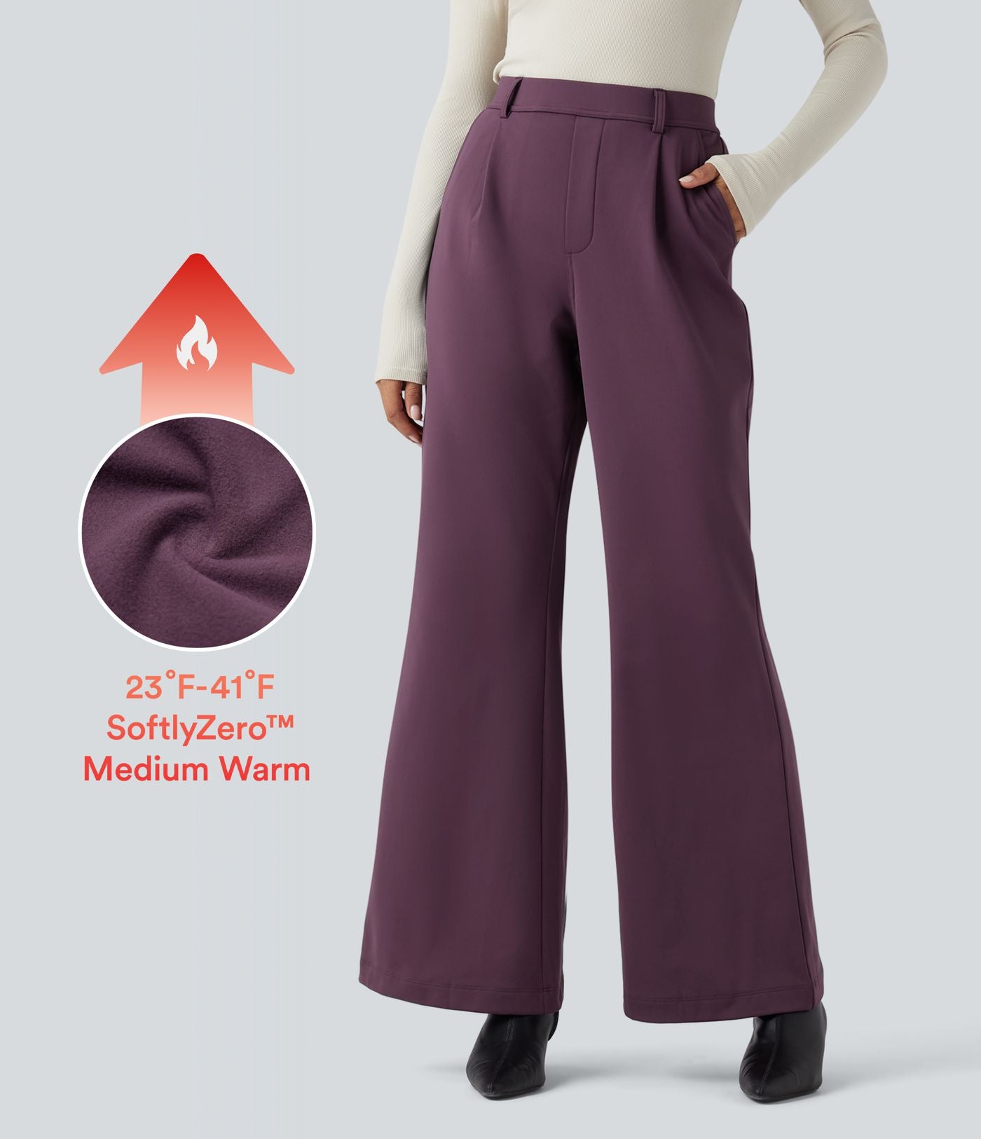 Pantalon tailleur évasé thermique taille haute SoftlyZero™ Plush avec poches