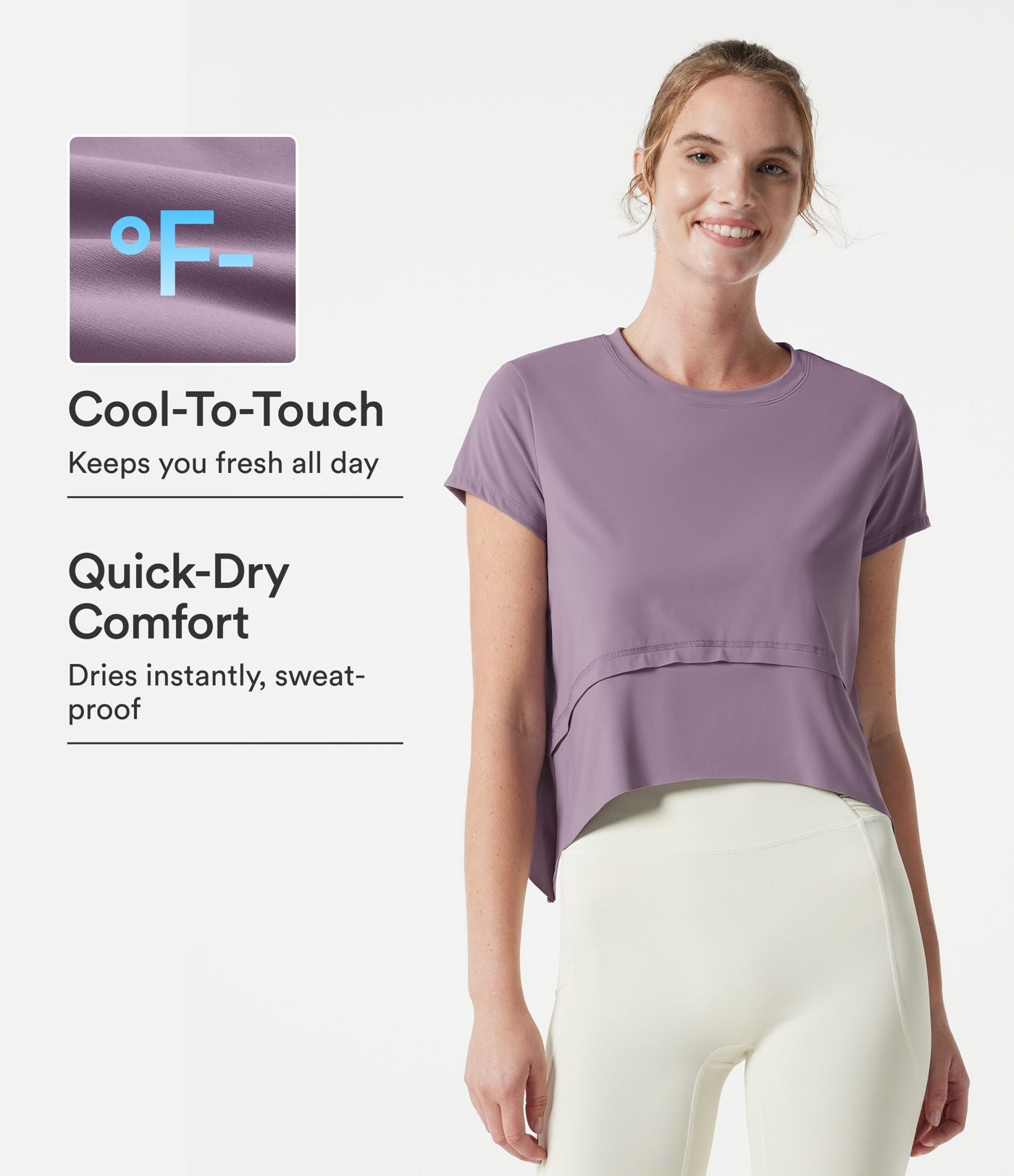 Haut de sport de running Halara UltraSculpt™ Cool, séchage rapide, col rond, manches courtes, ourlet asymétrique haut-bas, coupe ample — UPF50+