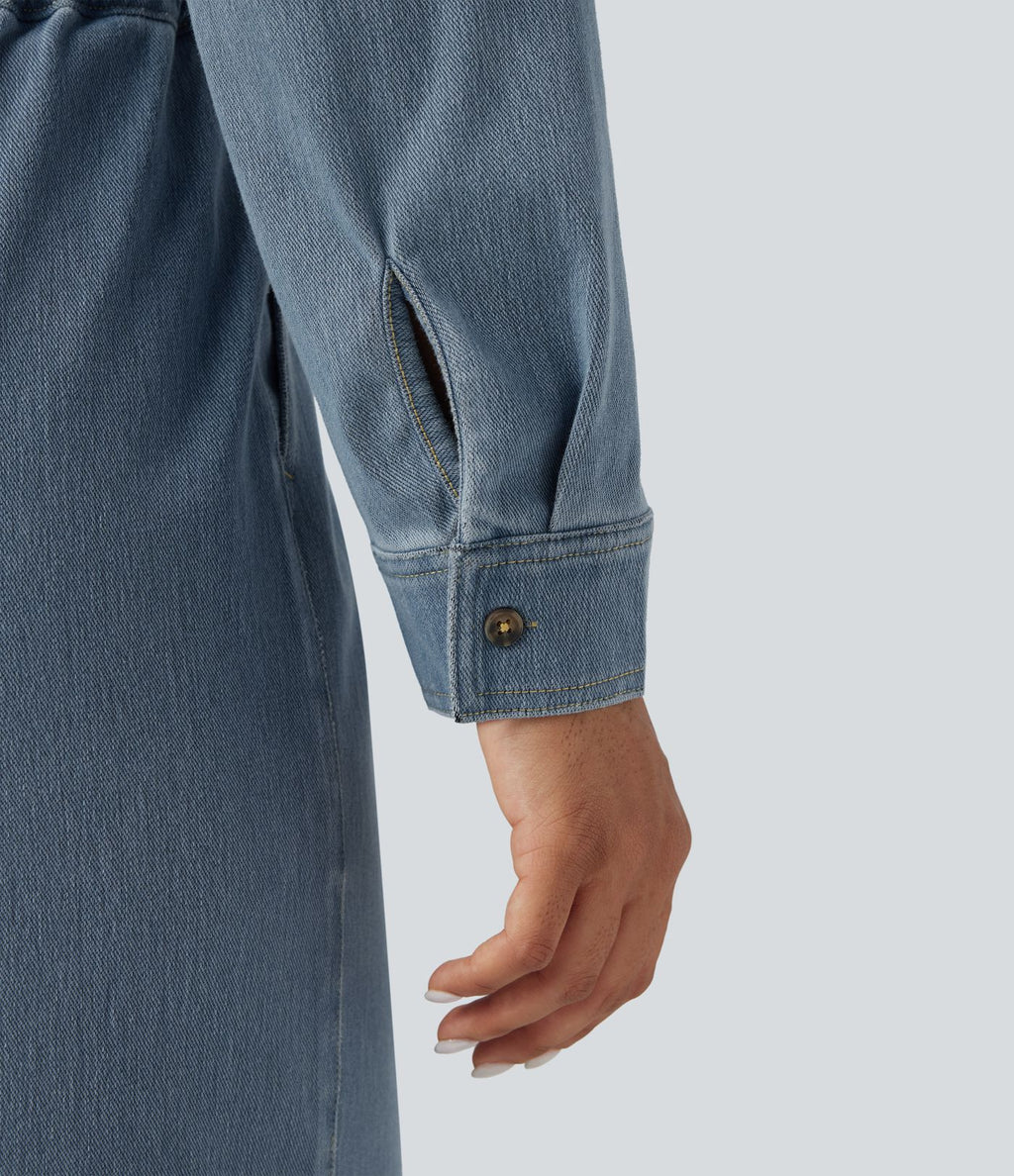Combinaison denim délavé Halara Flex™ jambes larges manches longues avec cordon de serrage et poches - Édition Easy Peasy