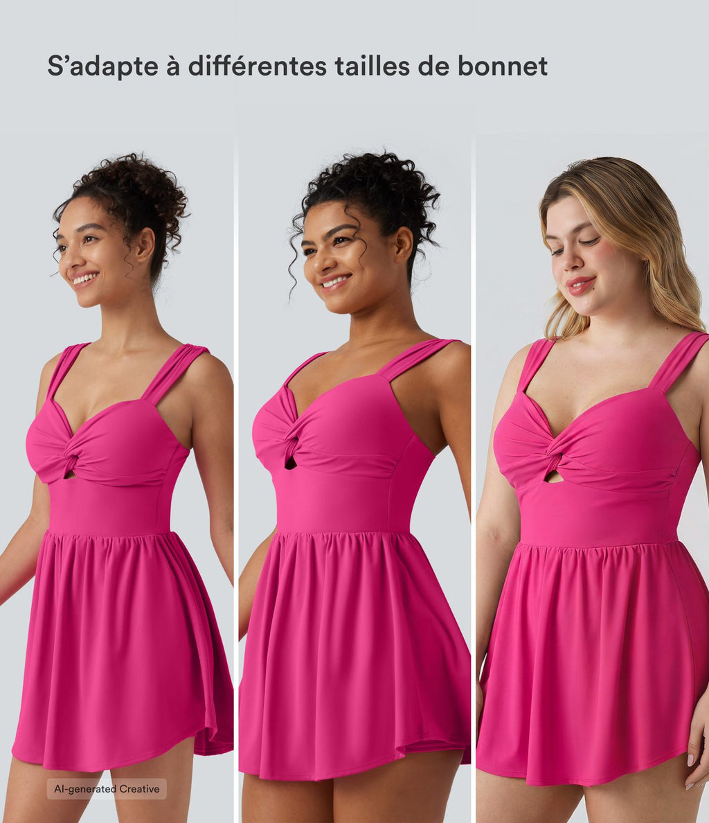 Robe casual micro-mini 2-en-1 avec brassière intégrée et décolleté cœur en SoftlyZero™ Plush avec poche - Édition Easy Peasy