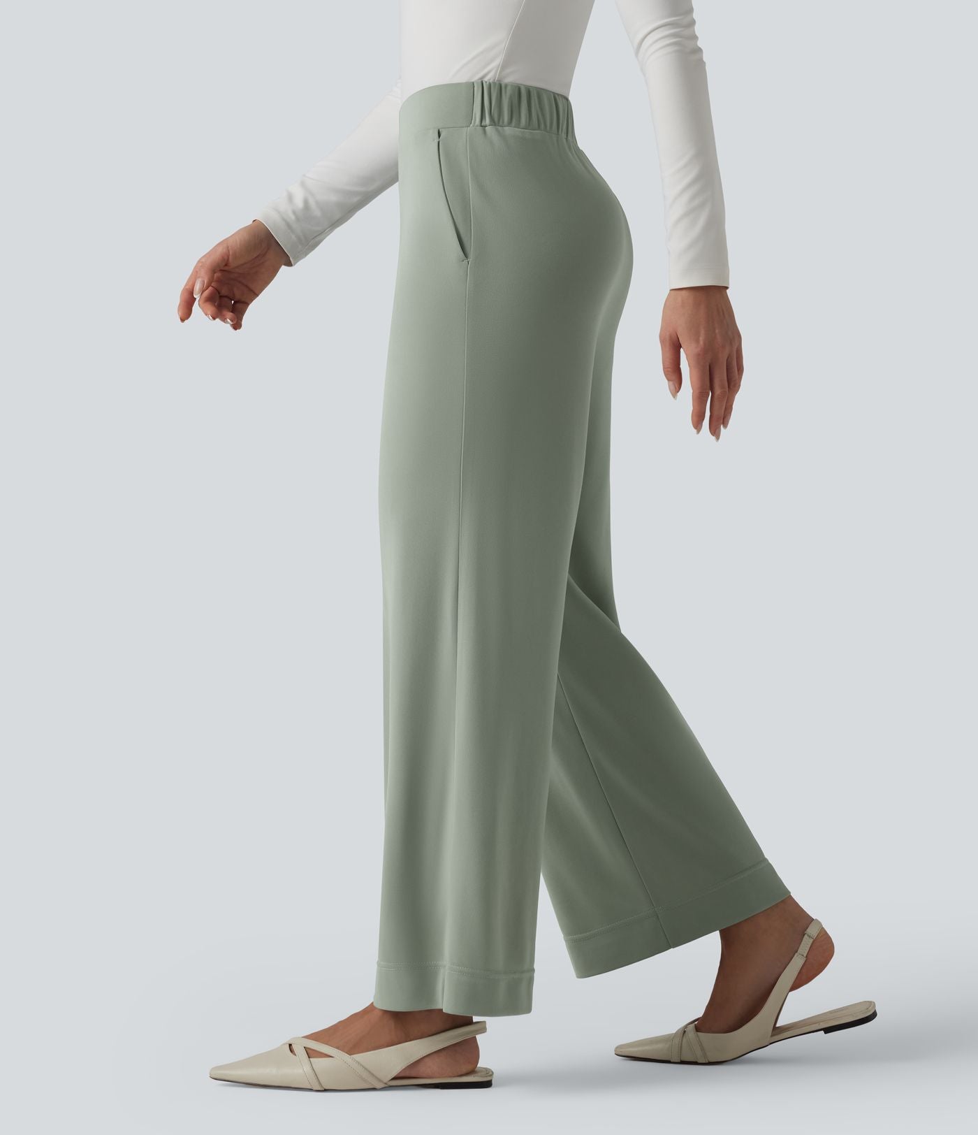 Pantalon tailleur taille haute à jambes droites avec poches