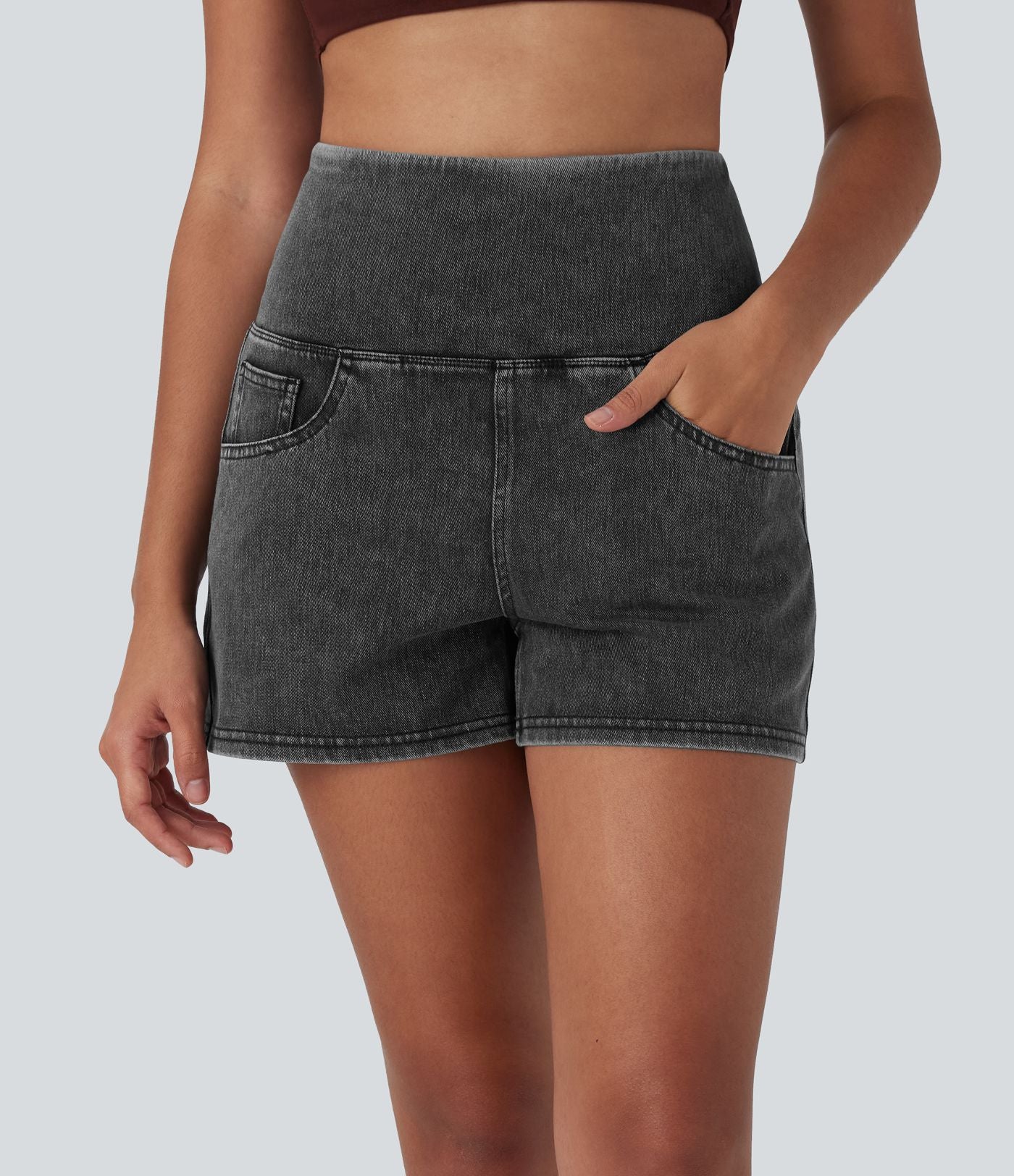Short 7,5 cm décontracté gainant taille haute effet denim avec poches Halara Flex™