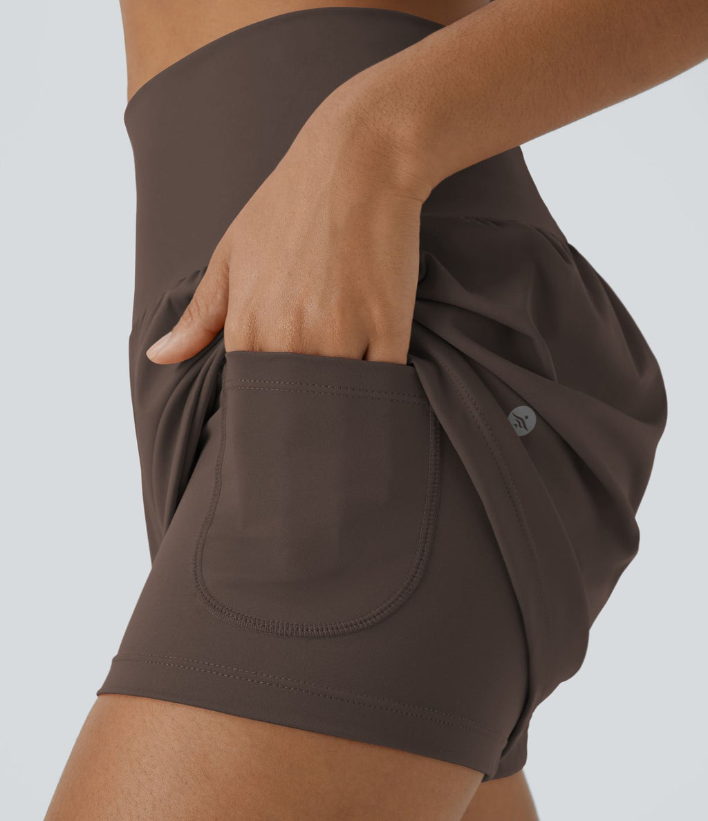 Short 7,5cm Yoga 2 en 1 Super Taille Haute Poches Arrière Poches Cachées Latérales