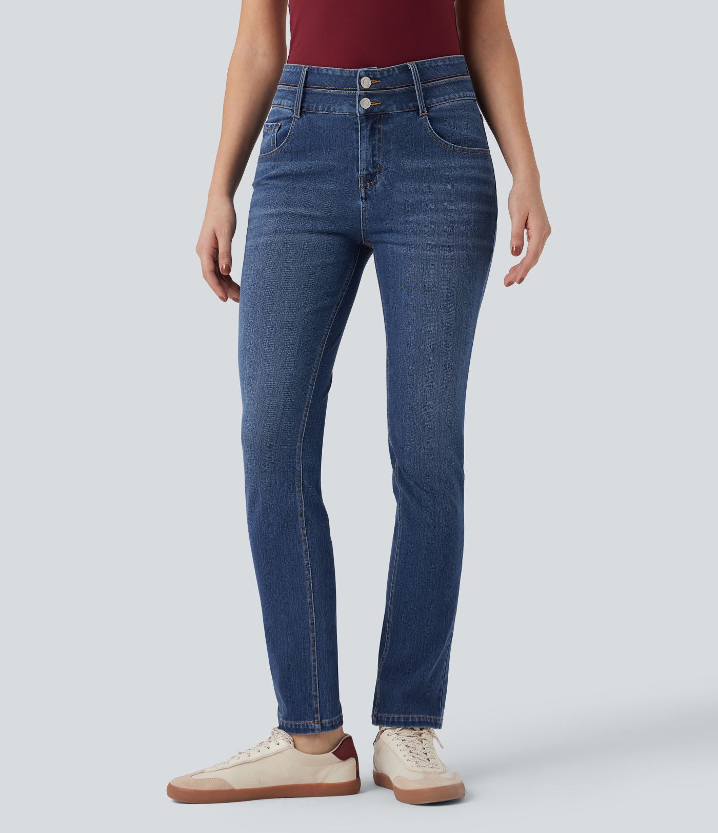 Jean ajusté Halara Flex™ taille mi-haute double ceinture avec poches