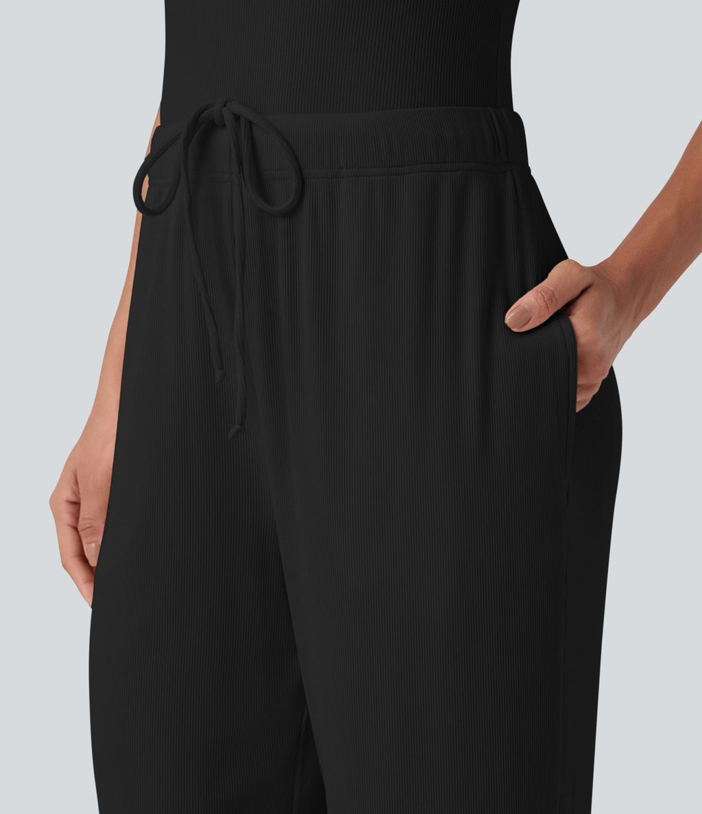 Pantalon d'intérieur taille moyenne avec cordon de serrage en maille côtelée avec poches