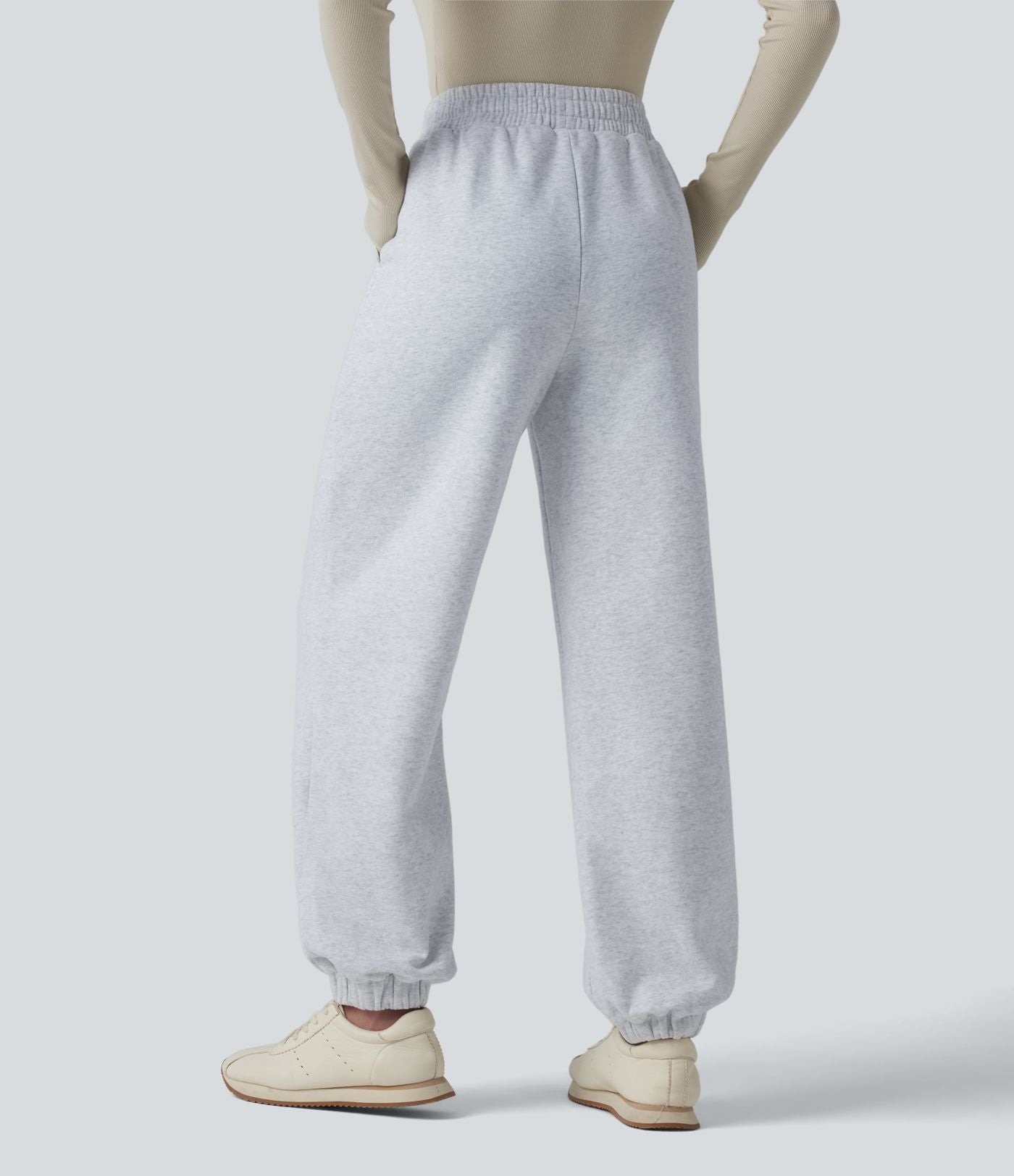 Jogging molleton taille haute repliable avec cordon de serrage et poches