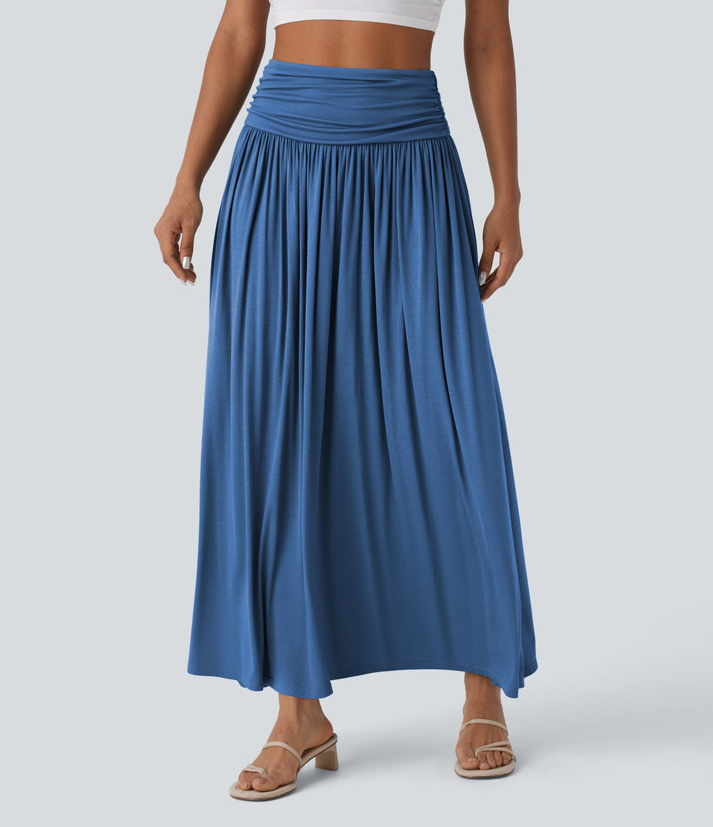 Jupe longue fluide froncée taille haute