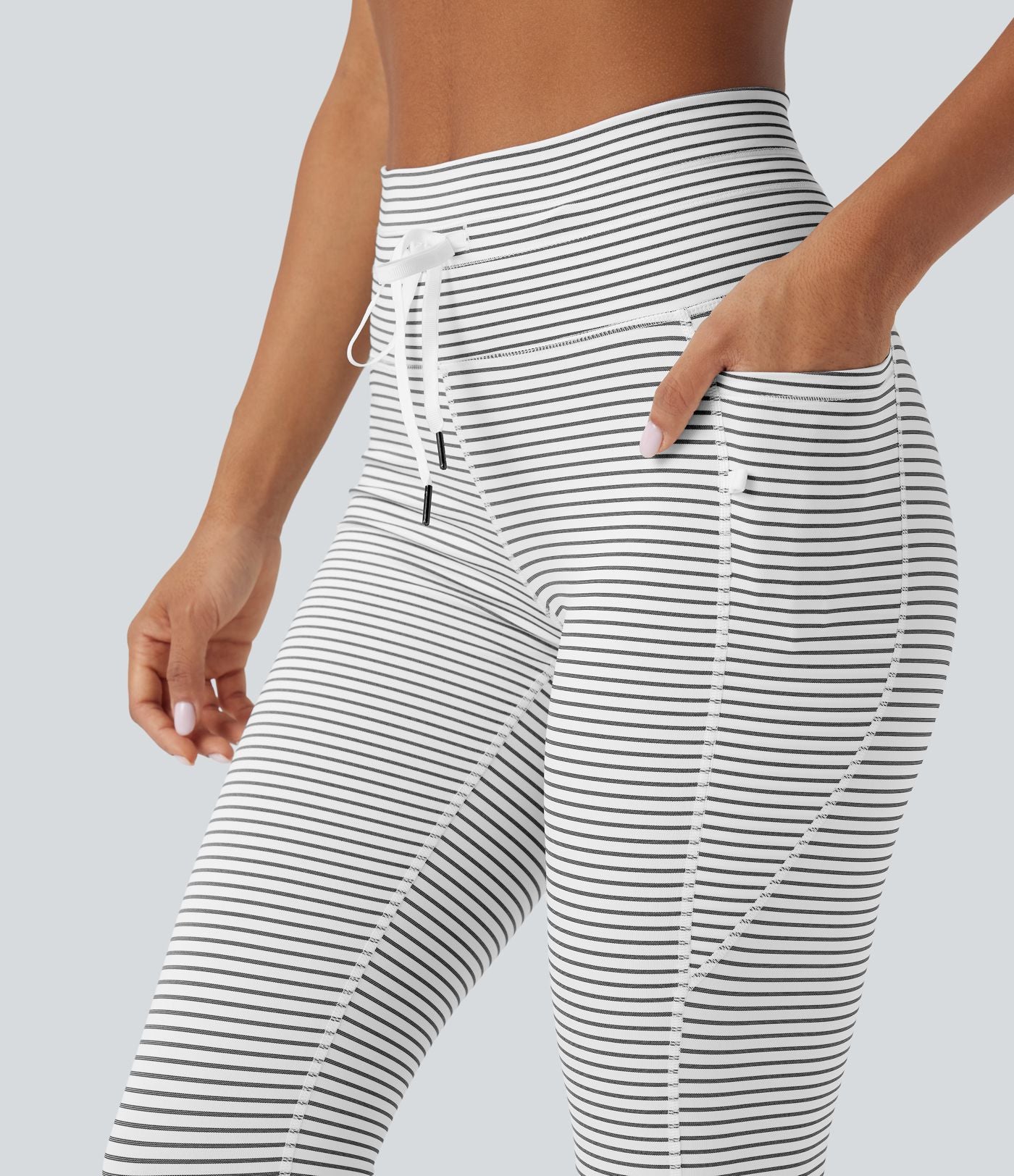 Legging de yoga rayé taille haute avec cordon de serrage et poches