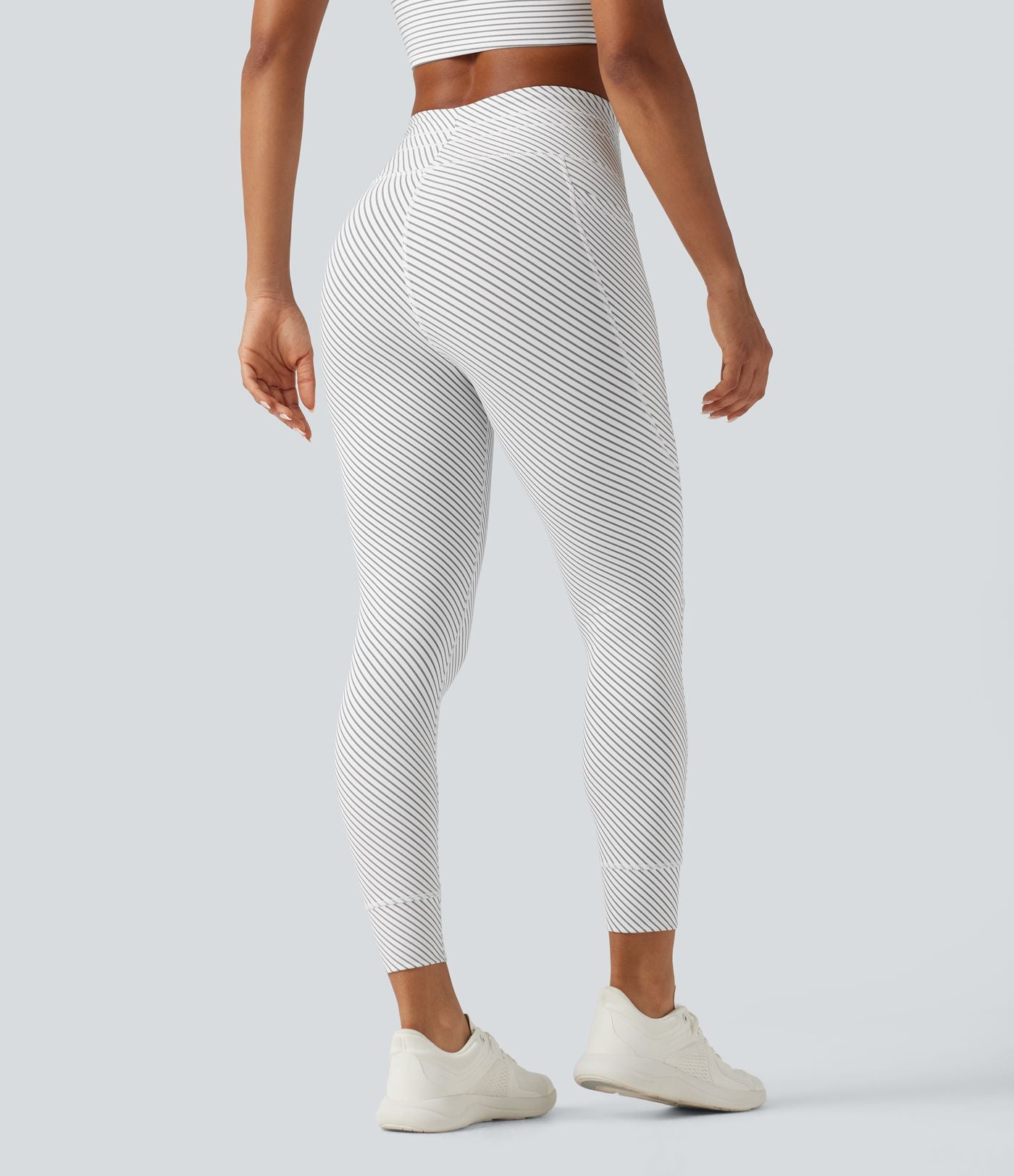 Legging de yoga taille haute en sergé rayé avec cordon de serrage et poches