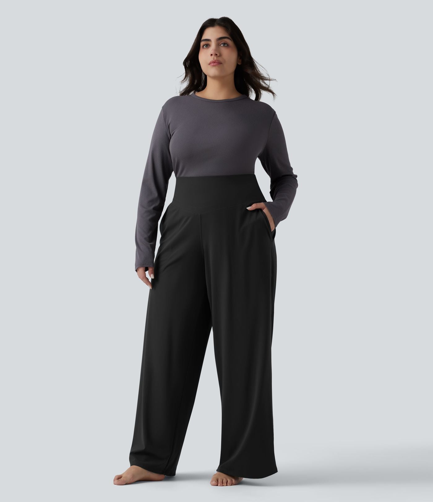 Pantalon de yoga grande taille jambes droites taille haute gainant Halara UltraSculpt™ avec poches