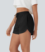 Short de yoga taille haute avec cordon de serrage, filet contrasté, ourlet courbé et poches